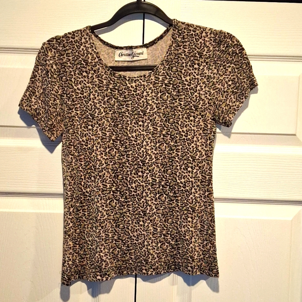 Christine Gerard Silver Leopard Print Stretch Top